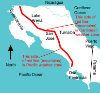 Costa Rica map with weather zones